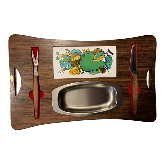 MCM Cheese Hors d’oeuvres Server Pear Green vintage - Picture 2 of 5